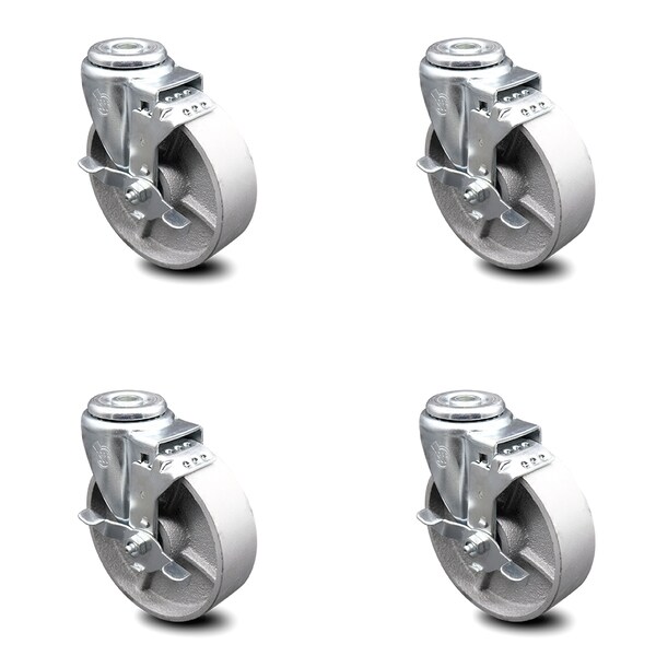 Service Caster 5 Inch Semi Steel Wheel Swivel Bolt Hole Caster Set with Brake SCC-BH20S514-SSS-TLB-4 - main